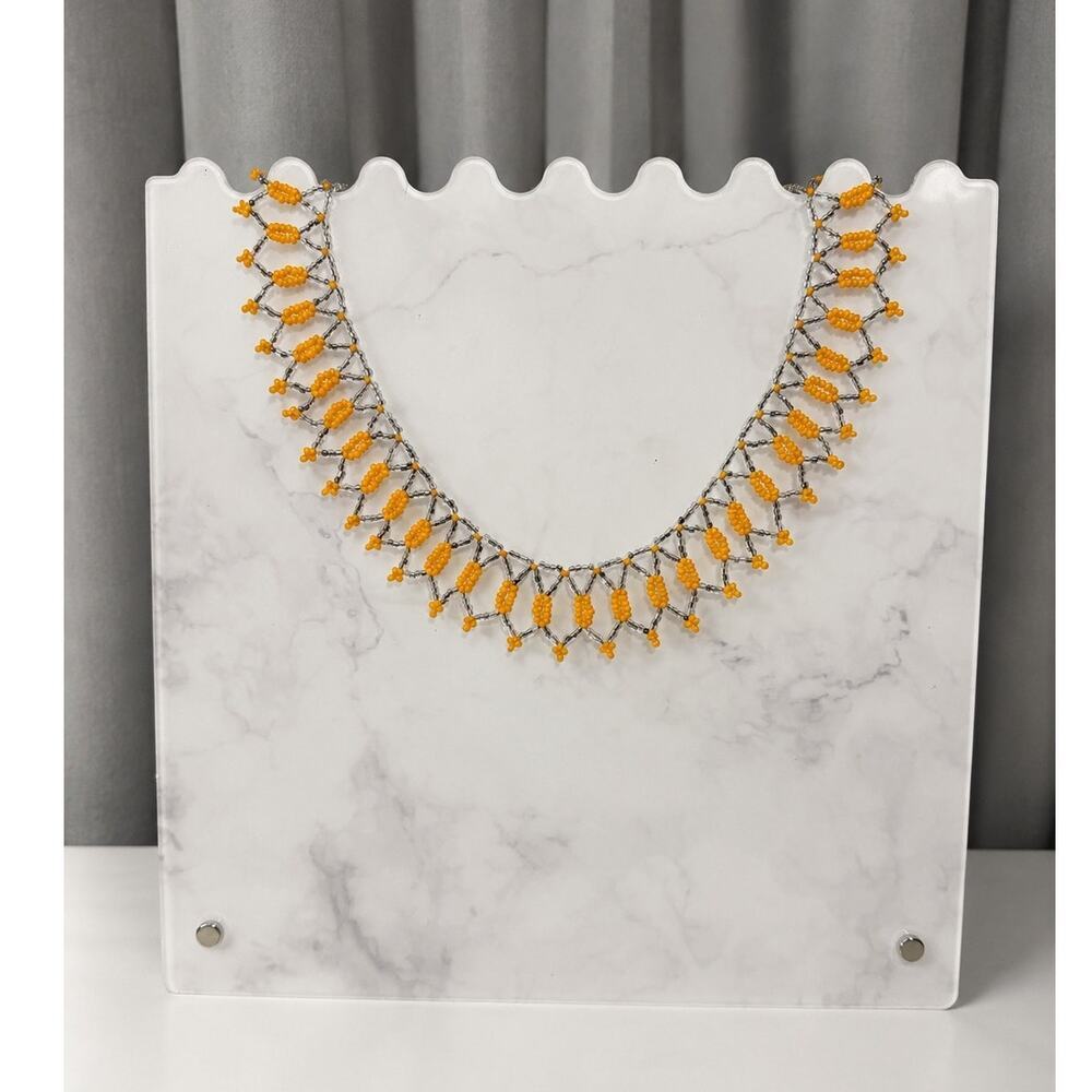 Vintage Orange & Clear Seed Bead Choker Necklace Snap Closure